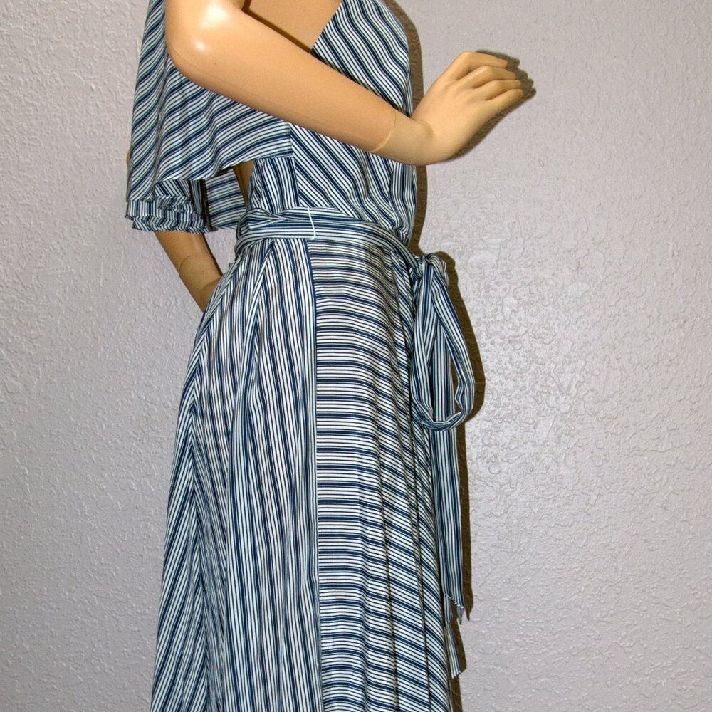 Striped Wrap Dress Navy and White with Open Back Size 4 Silk Blend Brooklyn - Picture 3 of 12